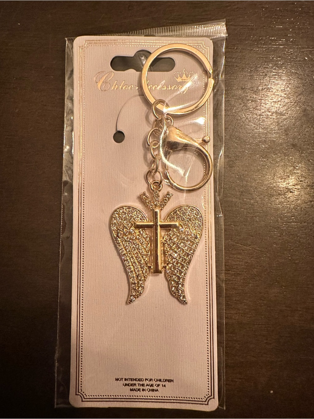Chloe Gold Angel Wings Keychain with Cross Accent